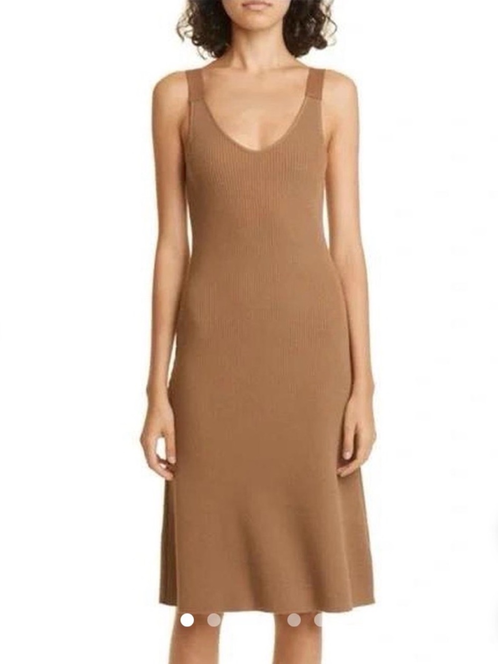 Vince Ribbed Midi Dress in Camel Brown